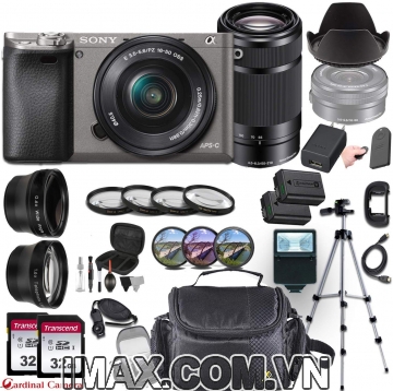 Combo 5 Máy ảnh Sony Alpha A6000 + lens 16-50mm + lens 55-210 mm + đèn flash + chân máy + pin + Filter + bộ phụ kiện.