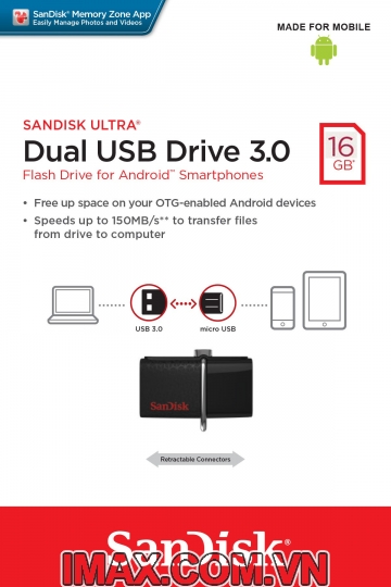 Sandisk OTG 3.0 16GB Ultra Dual USB 3.0 For Smart Phone & Tablet Android