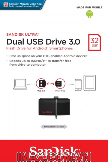 Sandisk OTG 3.0 32GB Ultra Dual USB 3.0 For Smart Phone & Tablet Android
