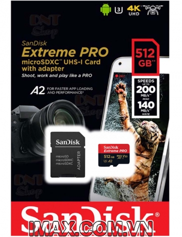 Thẻ nhớ MicroSD 512GB Sandisk Extreme Pro 200 MB/s (Bản mới nhất)